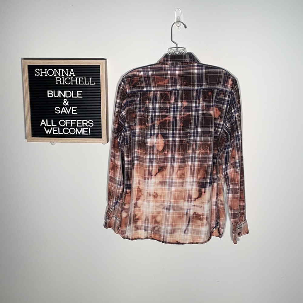 Custom Bleached Vans Flannel Button Down Shirt. S… - image 2